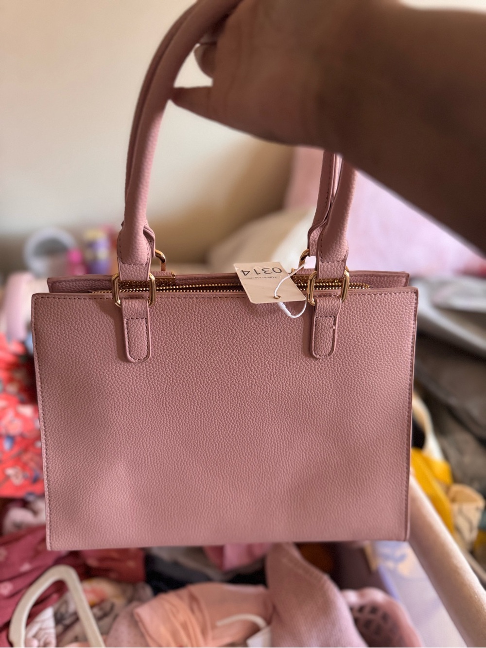 Structured Satchel Handbag in Blush Pink with Gold Hardware